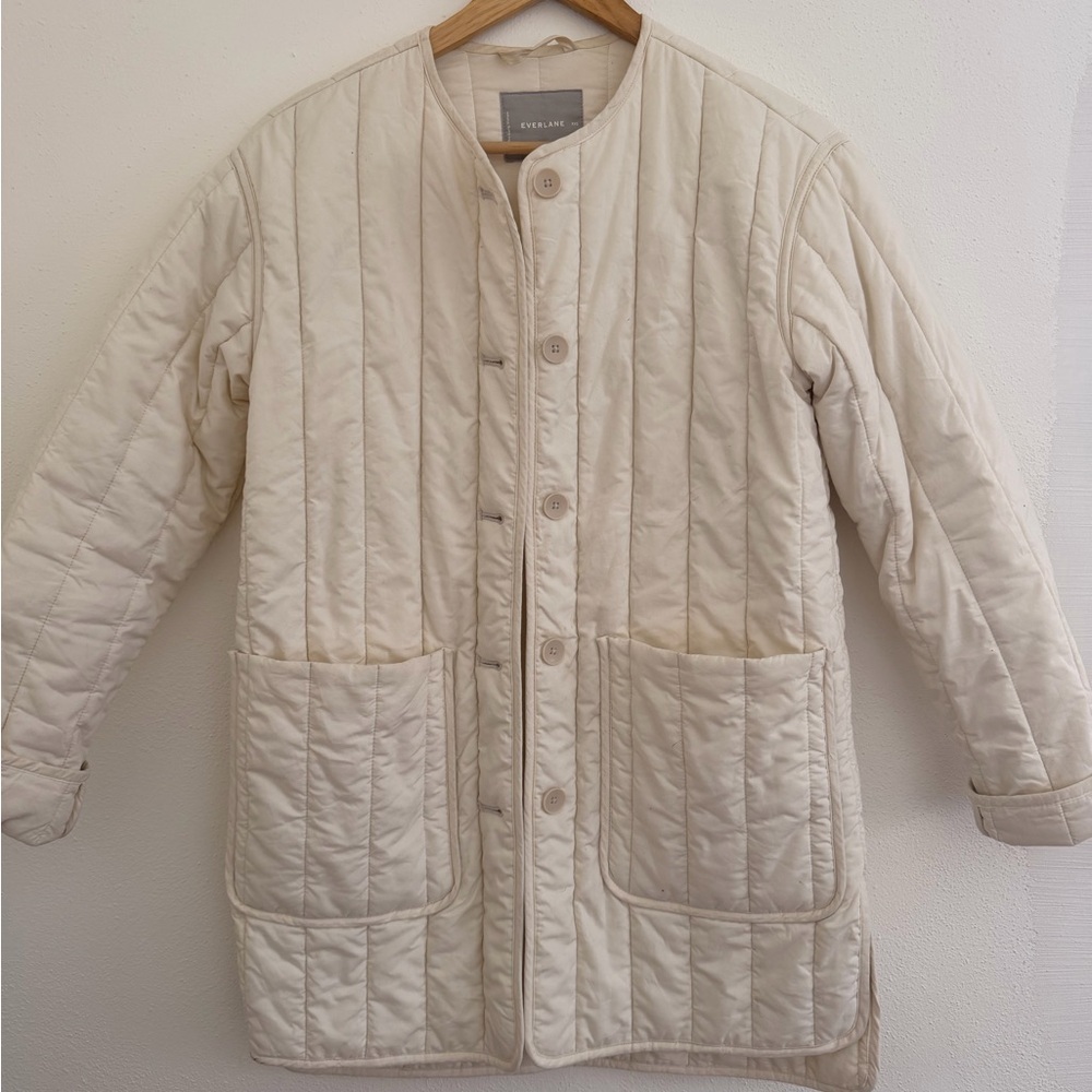 Everlane Quilted Longline Jacket in Cream